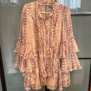 Alexis Ruffled Dress in Purple and Cream